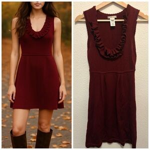 Nanette Lepore burgundy merino cowl neck wool sweater date dress small S fall